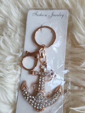 Rose Gold Anchor Keychain with Crystals - Fashion Jewelry